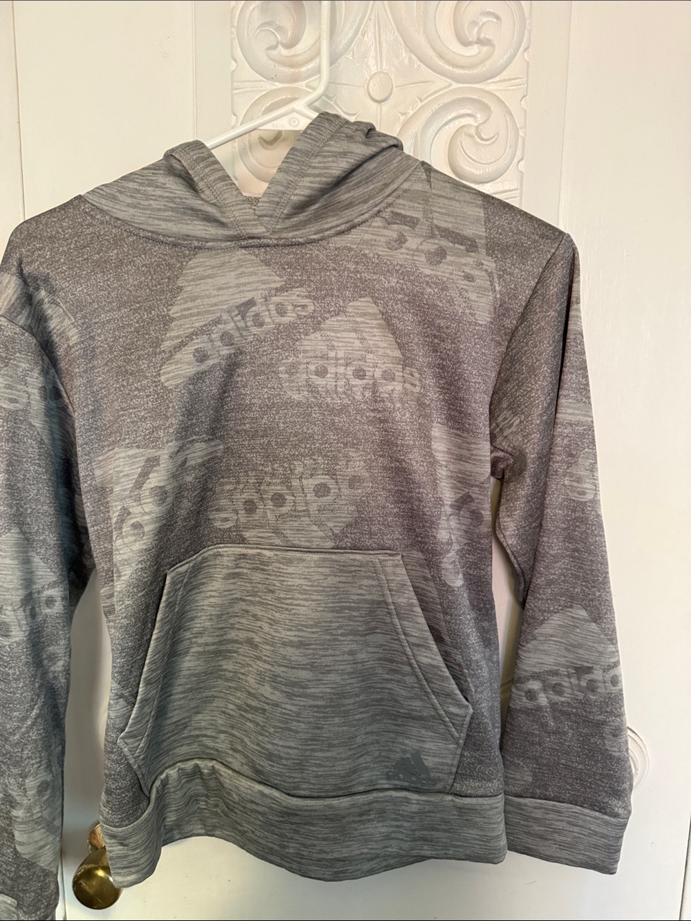 adidas Heather Gray Logo-Print Pullover Hoodie